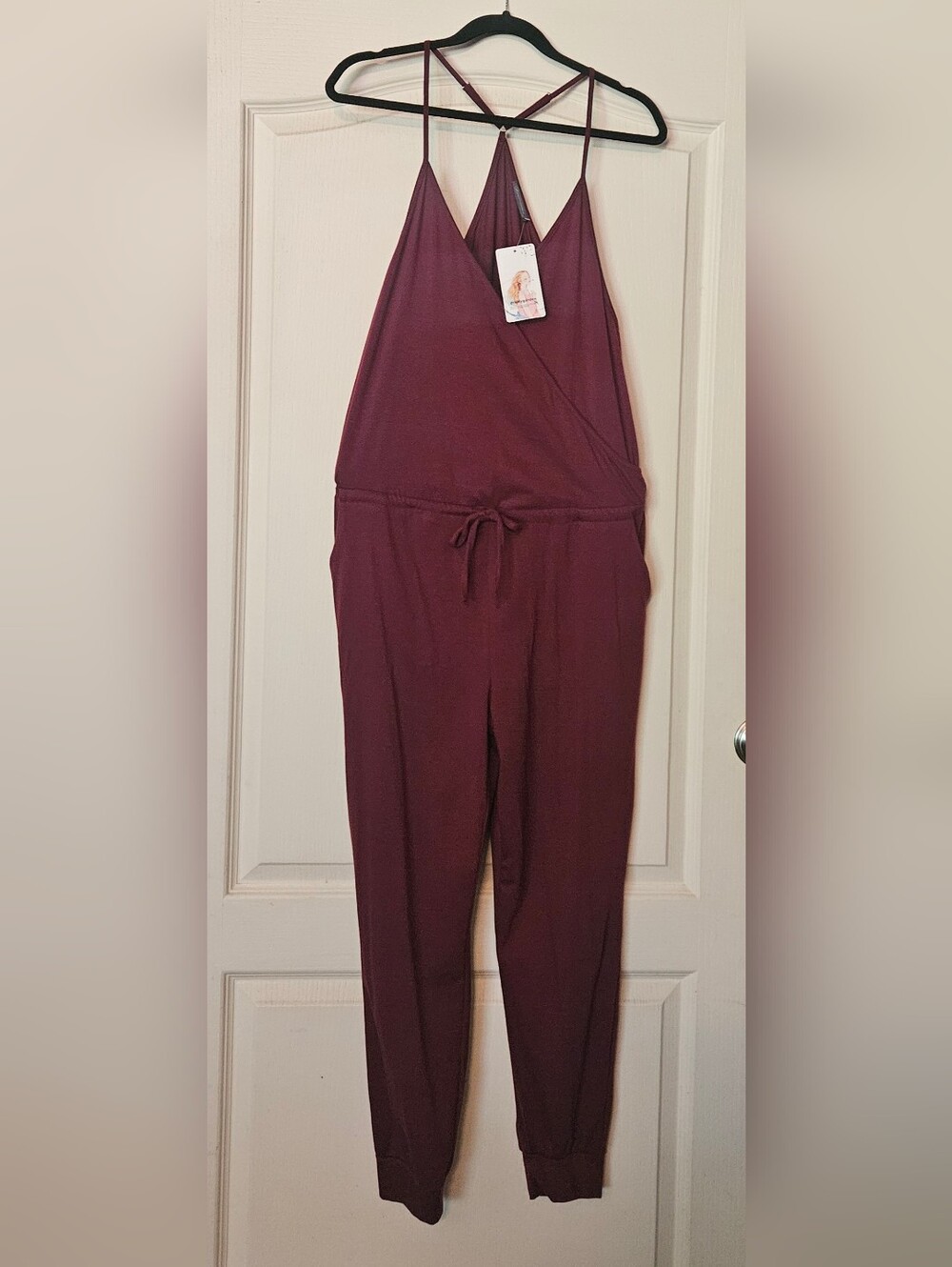 NWT Pretty Garden Sleeveless Drawstring Jumpsuit in Wine
